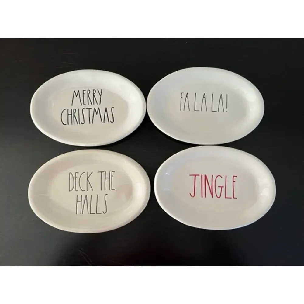 Rae Dunn 2016 Vintage OG Christmas Ovals Set of 4 - Picture 1 of 8